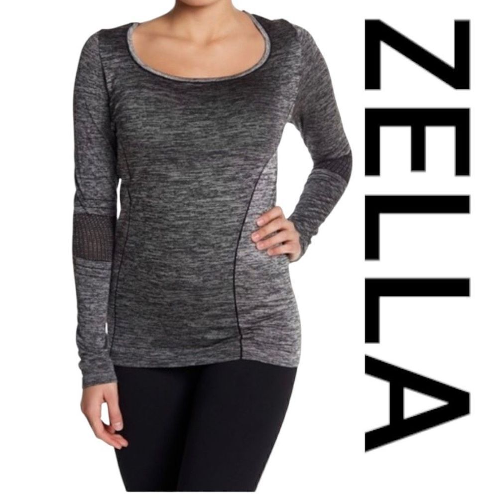 Z by Zella Women's Long Sleeve Breakthrough Seamless Top Gray Black Size Medium